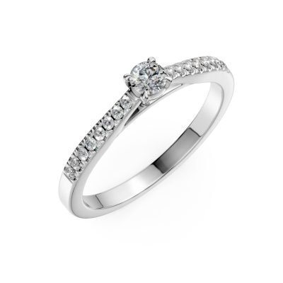 Inel de logodna din aur alb cu diamant de 0.1ct si diamante de 0.1ct