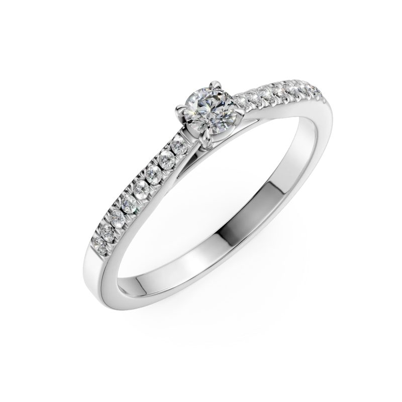 Inel de logodna din aur alb cu diamant de 0.1ct si diamante de 0.1ct