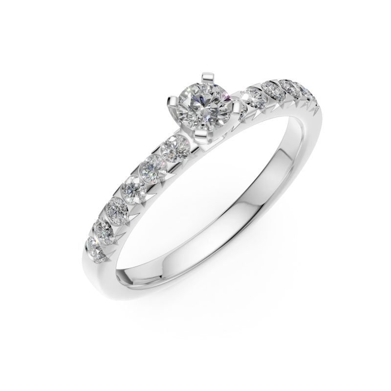 Inel de logodna din aur alb cu diamant de 0.1ct si diamante de 0.2ct