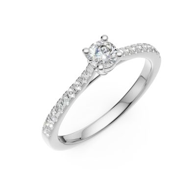 Inel de logodna din aur alb cu diamant de 0.24ct si diamante de 0.19ct
