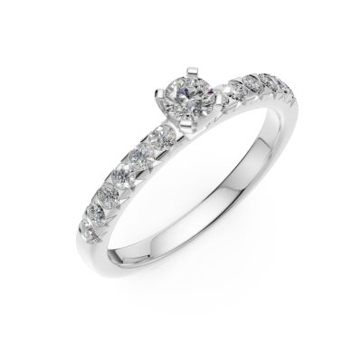 Inel de logodna din aur alb cu diamant de 0.25ct si diamante de 0.25ct