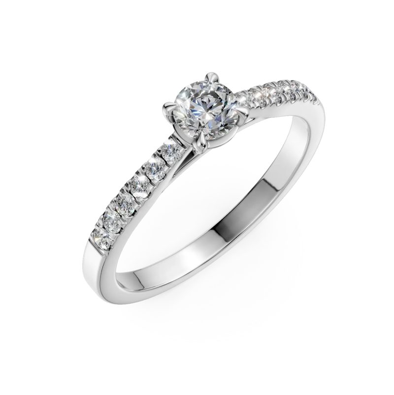 Inel de logodna din aur alb cu diamant de 0.2ct si diamante de 0.1ct