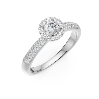 Inel de logodna din aur alb cu diamant de 0.33ct si diamante de 0.36ct