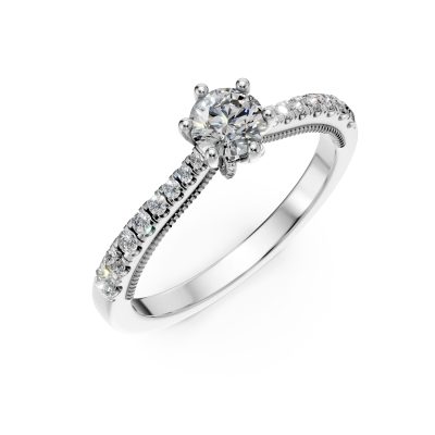 Inel de logodna din aur alb cu diamant de 0.4ct si diamante de 0.23ct