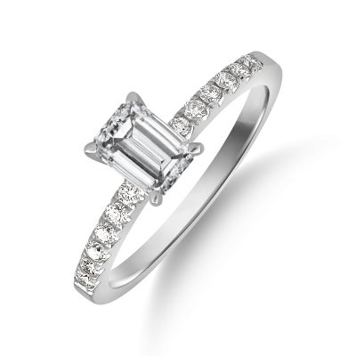 Inel de logodna din aur alb cu diamant de 0.9ct si diamante de 0.19ct