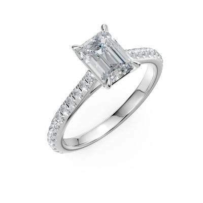 Inel de logodna din aur alb cu diamant emerald de 1.2ct si diamante de 0.28ct