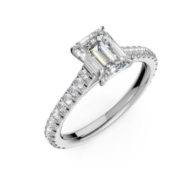 Inel de logodna din aur alb cu diamant emerald de 1.5ct si diamante de 0.33ct