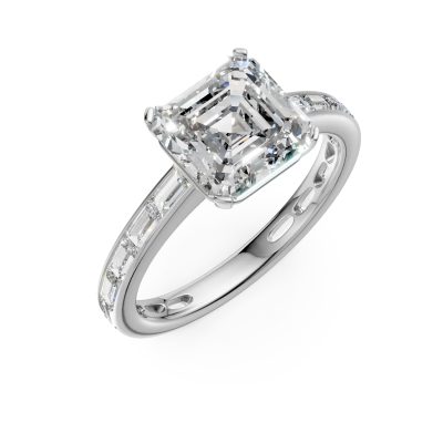 Inel de logodna din aur alb cu diamant emerald de 3.01ct si diamante de 0.96ct