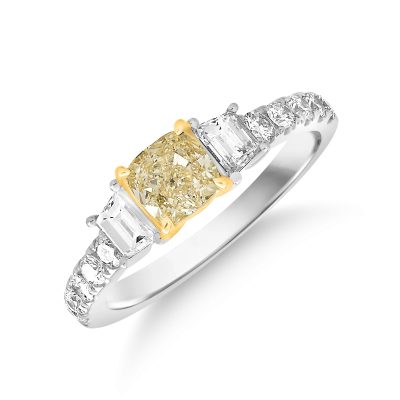 Inel de logodna din aur alb cu diamant galben de 1ct si diamante de 0.48ct
