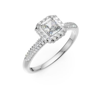 Inel de logodna din aur alb cu diamant princess de 0.2ct si diamante de 0.4ct