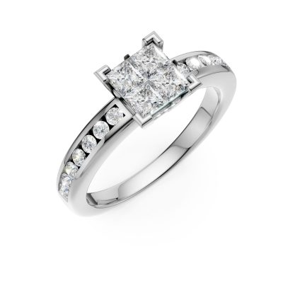 Inel de logodna din aur alb cu diamant princess de 0.5ct si diamante de 0.2ct