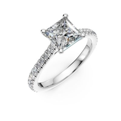 Inel de logodna din aur alb cu diamant princess de 1.5ct si diamante de 0.33ct