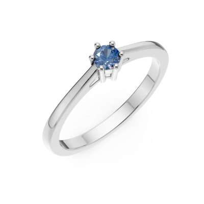 Inel de logodna din aur alb cu diamant solitaire albastru de 0.3ct