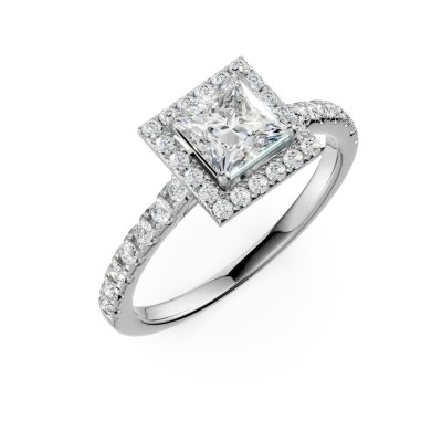 Inel de logodna din aur alb cu diamant square de 0.8ct si diamante de 0.38ct