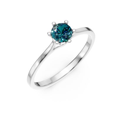Inel de logodna din aur alb cu diamant albastru de 0.2ct