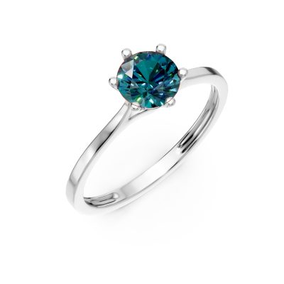 Inel de logodna din aur alb cu diamant albastru de 0.4ct