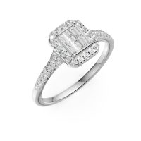 Inel de logodna din aur alb cu diamante baguette, princess si rotunde de 0.3ct