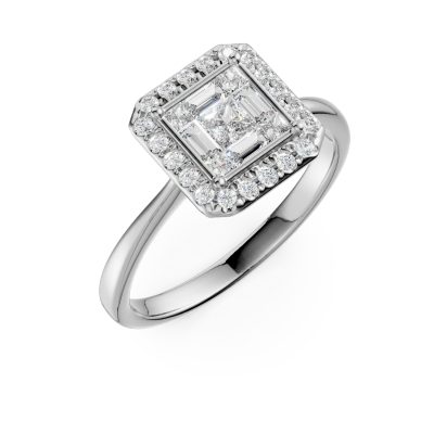 Inel de logodna din aur alb cu diamante princess, baguette si rotunde de 0.4ct