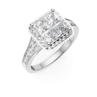Inel de logodna din aur alb cu diamante princess de 0.5ct si diamante de 0.3ct