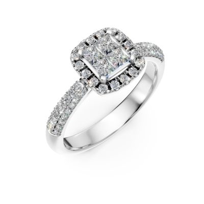 Inel de logodna din aur alb cu diamante princess si rotunde de 0.5ct