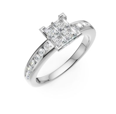 Inel de logodna din aur alb cu diamante princess si rotunde de 0.7ct