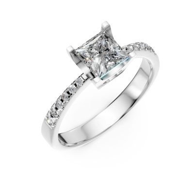 Inel de logodna din aur alb cu diamante princess si rotunde de 0.9ct