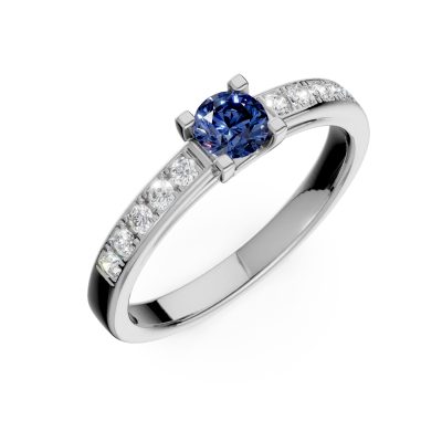 Inel de logodna din aur alb cu safir de 0.368ct si diamante de 0.134ct