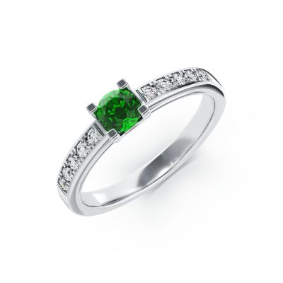 Inel de logodna din aur alb cu smarald de 0.25ct si diamante de 0.15ct