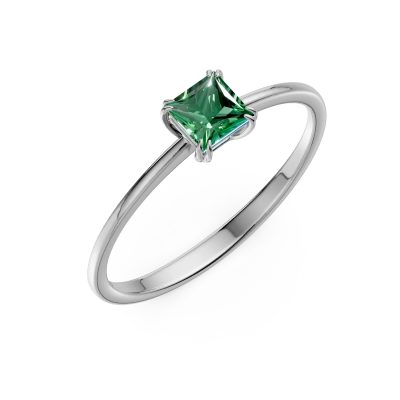 Inel de logodna din aur alb cu smarald solitaire de 0.4ct