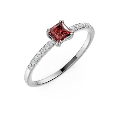 Inel de logodna din aur alb cu turmalina multicolora princess de 0.39ct si diamante de 0.06ct