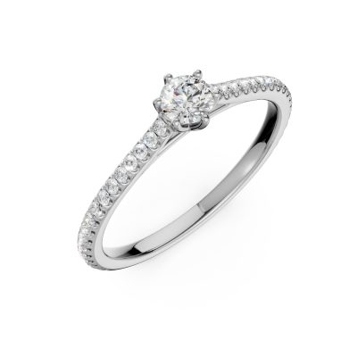 Inel de logodna din aur alb cu un diamant de 0.2ct si diamante de 0.1ct