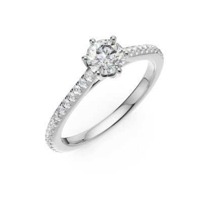 Inel de logodna din aur alb cu un diamant de 0.4ct si diamante de 0.1ct