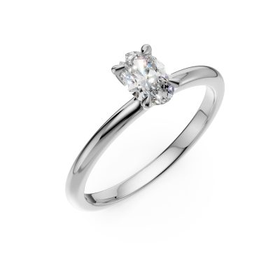 Inel de logodna din aur alb cu un diamant oval solitaire de 0.3ct