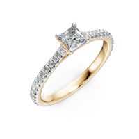 Inel de logodna din aur alb cu un diamant princess de 0.3ct si diamante de 0.16ct