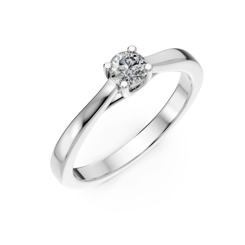 Inel de logodna din aur alb cu un diamant solitaire de 0.15ct