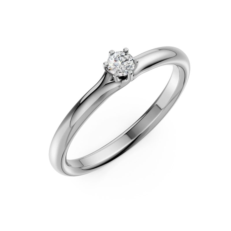 Inel de logodna din aur alb cu un diamant solitaire de 0.15ct