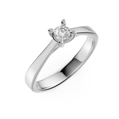 Inel de logodna din aur alb cu un diamant solitaire de 0.15ct