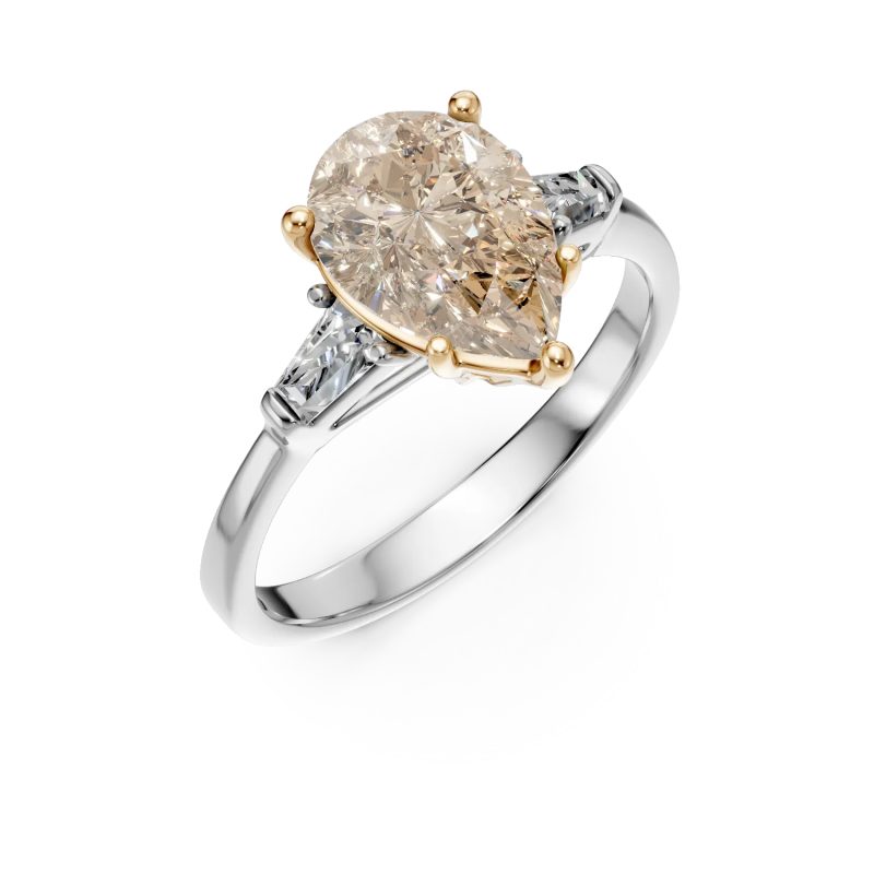 Inel de logodna din aur alb-galben cu diamant pear de 2ct si diamante de 0.19ct