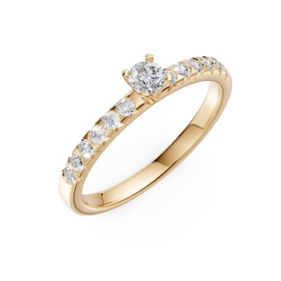 Inel de logodna din aur galben cu diamant de 0.15ct si diamante de 0.28ct