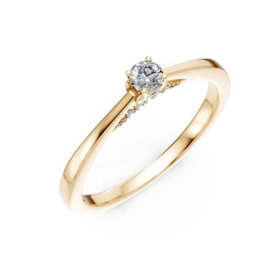 Inel de logodna din aur galben cu diamant de 0.19ct si diamante de 0.05ct