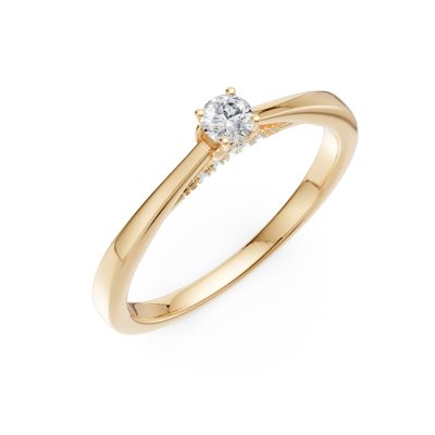 Inel de logodna din aur galben cu diamant de 0.1ct si diamante de 0.06ct