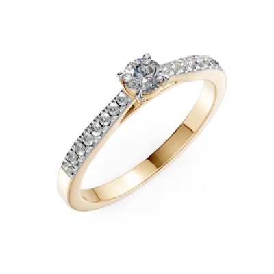 Inel de logodna din aur galben cu diamant de 0.1ct si diamante de 0.1ct