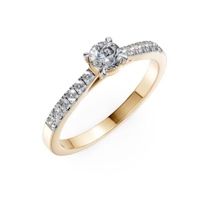 Inel de logodna din aur galben cu diamant de 0.3ct si diamante de 0.13ct