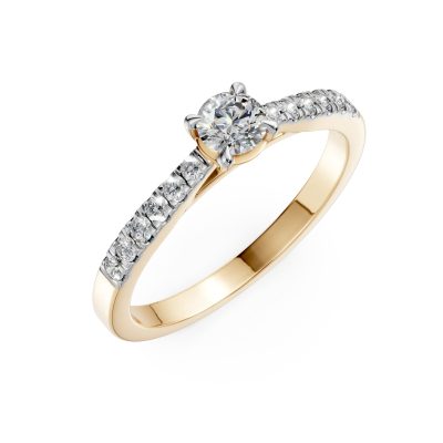 Inel de logodna din aur galben cu diamant de 0.3ct si diamante de 0.1ct