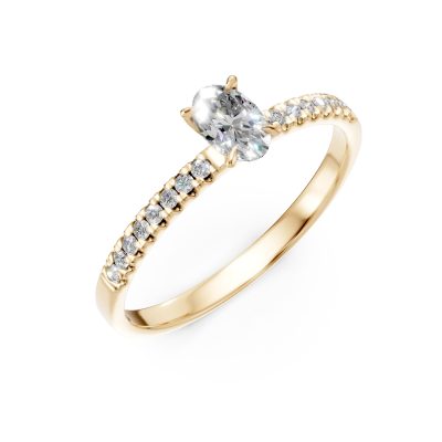 Inel de logodna din aur galben cu diamant oval de 0.3ct si diamante de 0.1ct