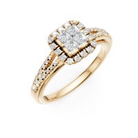 Inel de logodna din aur galben cu diamante pincess de 0.26ct si diamante de 0.29ct