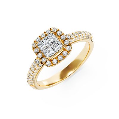 Inel de logodna din aur galben cu diamante princess si rotunde de 0.5ct