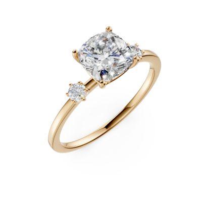 Inel de logodna din aur galben cu o zirconia solitaire si zirconii pave