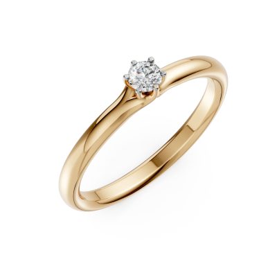 Inel de logodna din aur galben cu un diamant solitaire de 0.1ct