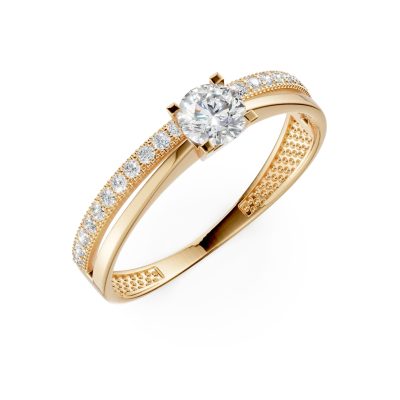 Inel de logodna halo pave din aur galben cu zirconii